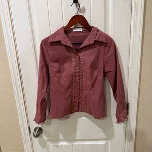 Bebe-Top Women’s Pink Button Front Blouse Long Sleeve Collared Size S